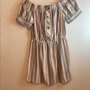 Striped Off-Shoulder Dress with Button Detail